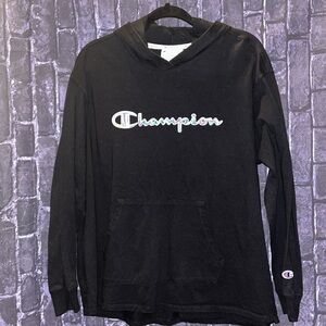 Retro CHAMPION Kangaroo Hoodie Sweatshirt Blk/Colorful Logo Sz 2x
